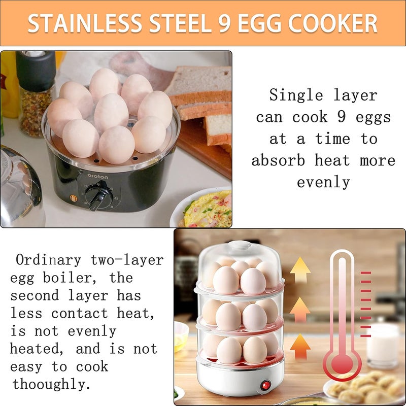 oroton 304 stainless steel inside and outside Rapid Egg Cooker, 9 Egg Capacity Electric Egg Cooker for Hard Boiler Eggs,Poacher Eggs,Scrambled Eggs,Hard Boiled Auto Shut-Off,30 Minutes Timer Settings - Image 3